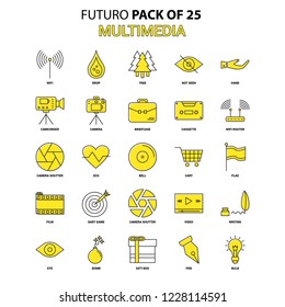 Multimedia  Icon Set. Yellow Futuro Latest Design icon Pack