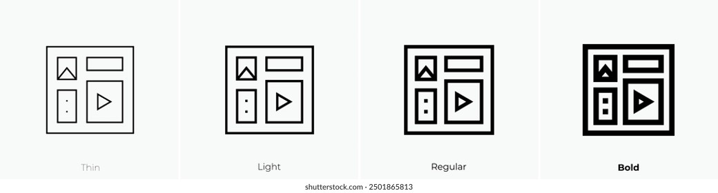 multimedia icon. Thin, Light Regular And Bold style design isolated on white background