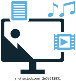 Multimedia icon vector for sound, image, and video integration. Ideal for media content, creative platforms, and interactive interface illustration.