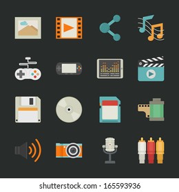 multimedia icons with black background , eps10 vector format