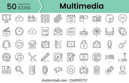 multimedia Icons bundle. Linear dot style Icons. Vector illustration