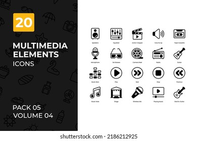 Colección de iconos multimedia. Set contiene Iconos como televisión, dvd, computadora, música y más.