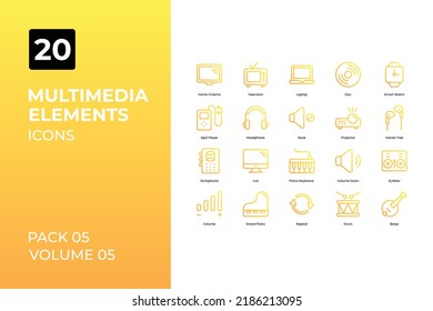 Multimedia Icons Collection. Set contains such Icons as television, dvd, computer, music, and more.