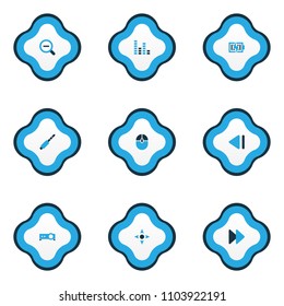 Multimedia icons colored set with charging, projector, jack and other next elements. Isolated vector illustration multimedia icons.