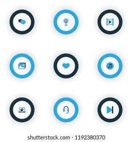 Multimedia icons colored set with picture, end, quarter and other gallery elements. Isolated vector illustration multimedia icons.