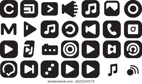 Multimedia Icons design clean and uniform in style