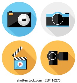 Multimedia icons . Flat design style modern vector illustration. Isolated on stylish color background. Flat long shadow icon. Elements in flat design.