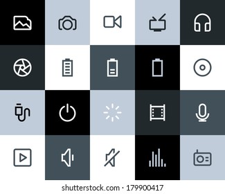 Multimedia icons. Flat style