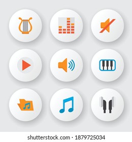 Multimedia icons flat style set with musical, philharmonic, silent and other button elements. Isolated vector illustration multimedia icons.
