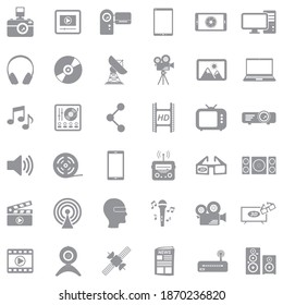 Multimedia Icons. Gray Flat Design. Vector Illustration.