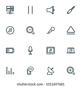 Multimedia icons line style set with satellite, microphone, top and other infographic elements. Isolated vector illustration multimedia icons.