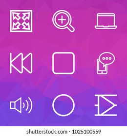 Multimedia icons line style set with stop, widen, record and other circle elements. Isolated vector illustration multimedia icons.