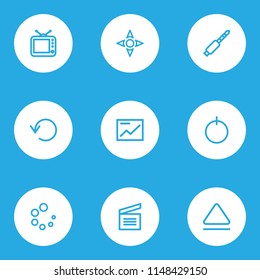 Multimedia icons line style set with presentation, loading, start and other repeat elements. Isolated vector illustration multimedia icons.