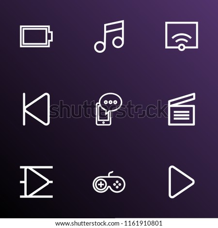 Multimedia icons line style set with cellphone, playlist, wifi and other begin elements. Isolated vector illustration multimedia icons.