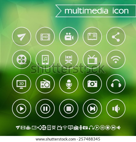 Multimedia icons on blurred background