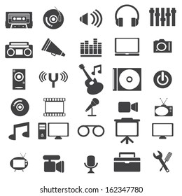 Multimedia icons: photo, video, music vector set