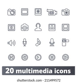 Multimedia icons: photo, video, music vector set