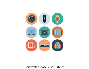 Multimedia icons: photo, video, music vector set. Video Pixel Perfect Well-crafted Vector Thin Line Icons Ready for  Grid for Web Graphics and Apps with Editable Stroke. 