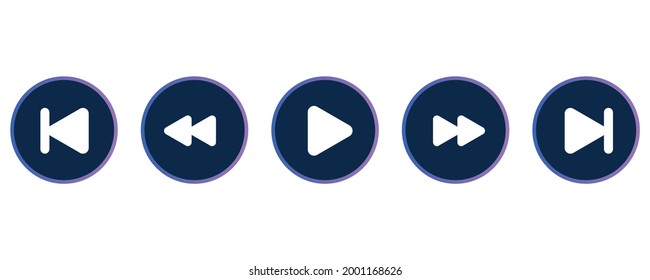 Multimedia icons. Play, next, skip buttons set.