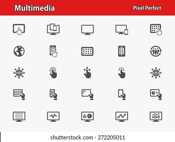 Multimedia Icons. Professional, pixel perfect icons optimized for both large and small resolutions. EPS 8 format.