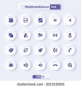 Multimedia icons Set 02. Multimedia, technology, internet, digital communication, social media, web, and device theme. Vector illustration