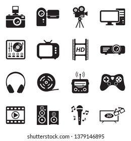 Multimedia Icons. Set 2. Black Flat Design. Vector Illustration.