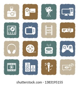 Multimedia Icons. Set 2. Grunge Color Flat Design. Vector Illustration. 