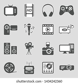 Multimedia Icons. Set 2. Sticker Design. Vector Illustration.
