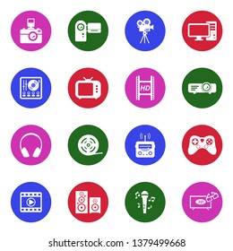 Multimedia Icons. Set 2. White Flat Design In Circle. Vector Illustration.