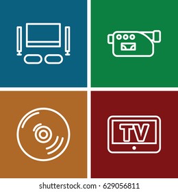 Multimedia icons set. set of 4 multimedia outline icons such as TV, camera, TV set