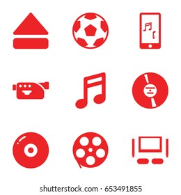 Multimedia icons set. set of 9 multimedia filled icons such as camera, cd, eject button, mobile phone music, tv set, disc, movie tape