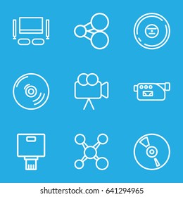 Multimedia icons set. set of 9 multimedia outline icons such as camera, cd, tv set
