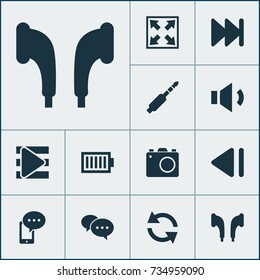 Multimedia Icons Set. Collection Of Audio, Volume Down, Camera And Other Elements. Also Includes Symbols Such As Charge, List, Photo.