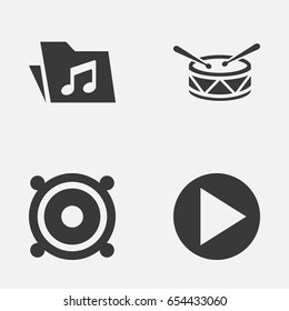 Multimedia Icons Set. Collection Of Barrel, Start, Megaphone And Other Elements. Also Includes Symbols Such As Button, Loudspeaker, Instrument.