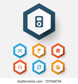 Multimedia Icons Set. Collection Of Broadcast, Randomize, Headset Elements. Also Includes Symbols Such As Widen, Player, Headset.