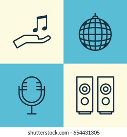 Multimedia Icons Set. Collection Of Dance Club, Note Donate, Mike And Other Elements. Also Includes Symbols Such As Party, Sound, Microphone.