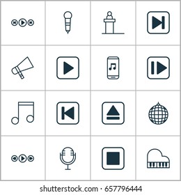 Multimedia Icons Set. Collection Of Dance Club, Rostrum, Start Song And Other Elements. Also Includes Symbols Such As Button, Fast, Ball.