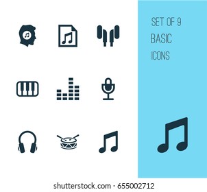 Multimedia Icons Set. Collection Of Equalizer, Music, Mike And Other Elements. Also Includes Symbols Such As Playlist, Sound, Music.