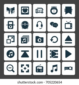 Multimedia Icons Set. Collection Of E-Reader, Refresh, Tuner And Other Elements. Also Includes Symbols Such As Zoom, Playlist, Audio.