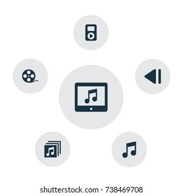 Multimedia Icons Set. Collection Of Filmstrip, Player, Previous And Other Elements. Also Includes Symbols Such As Musical, Albums, Music.