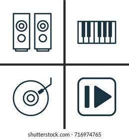 Multimedia Icons Set. Collection Of Gramophone, Following Music, Sound Box And Other Elements.