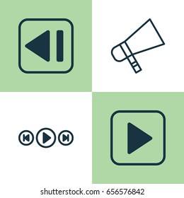 Multimedia Icons Set. Collection Of Last Song, Audio Buttons, Start Song And Other Elements. Also Includes Symbols Such As Play, Media, Megaphone.