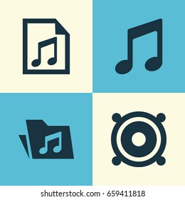Multimedia Icons Set. Collection Of Megaphone, Music, File And Other Elements. Also Includes Symbols Such As Playlist, Folder, Music.