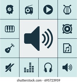 Multimedia Icons Set. Collection Of Meloman, Octave, Start And Other Elements. Also Includes Symbols Such As Megaphone, Musical, Silent.
