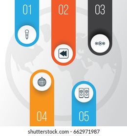 Multimedia Icons Set. Collection Of Microphone, Sound Box, Audio Buttons And Other Elements. Also Includes Symbols Such As Sound, Box, Microphone.