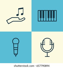 Multimedia Icons Set. Collection Of Mike, Microphone, Note Donate And Other Elements. Also Includes Symbols Such As Mike, Music, Donate.
