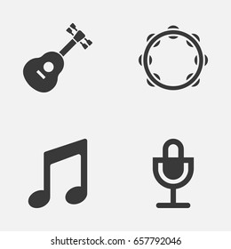 Multimedia Icons Set. Collection Of Mike, Timbrel, Instrument And Other Elements. Also Includes Symbols Such As Sound, Mike, Mic.