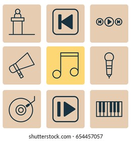 Multimedia Icons Set. Collection Of Note, Run Song Back, Following Music And Other Elements. Also Includes Symbols Such As Melody, Forward, Audio.