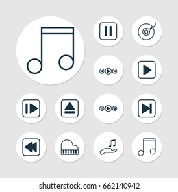 Multimedia Icons Set. Collection Of Octave, Audio Buttons, Note And Other Elements. Also Includes Symbols Such As Octave, Next, Eject.