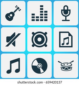 Multimedia Icons Set. Collection Of Silence, Instrument, Cd And Other Elements. Also Includes Symbols Such As Controlling, Speaker, Mute.